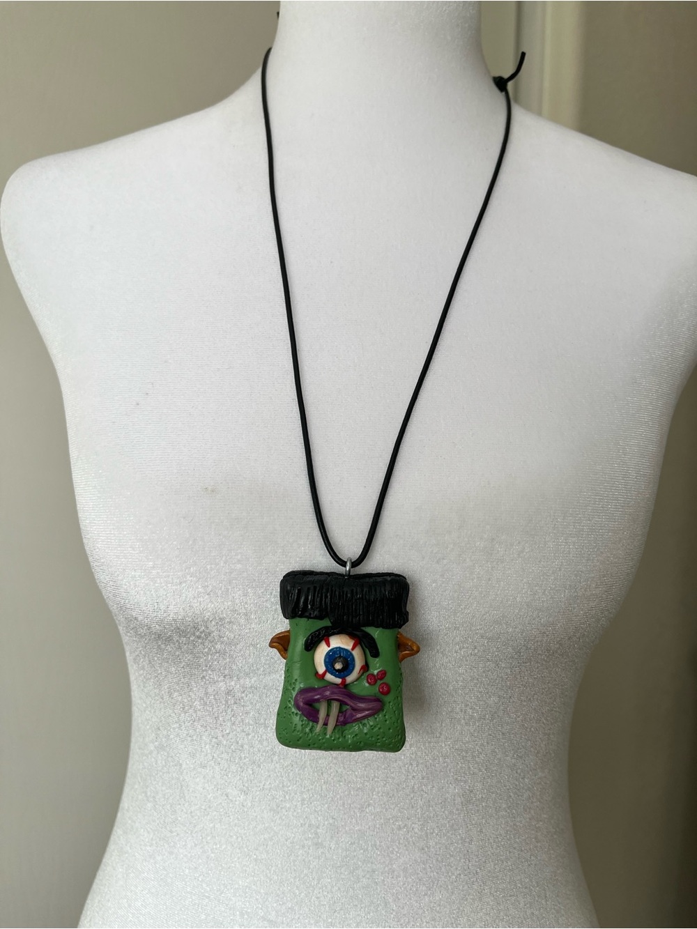 Halloween Monster Clay Cyclops Fun Necklace Pendant Adjustable Cord 30”